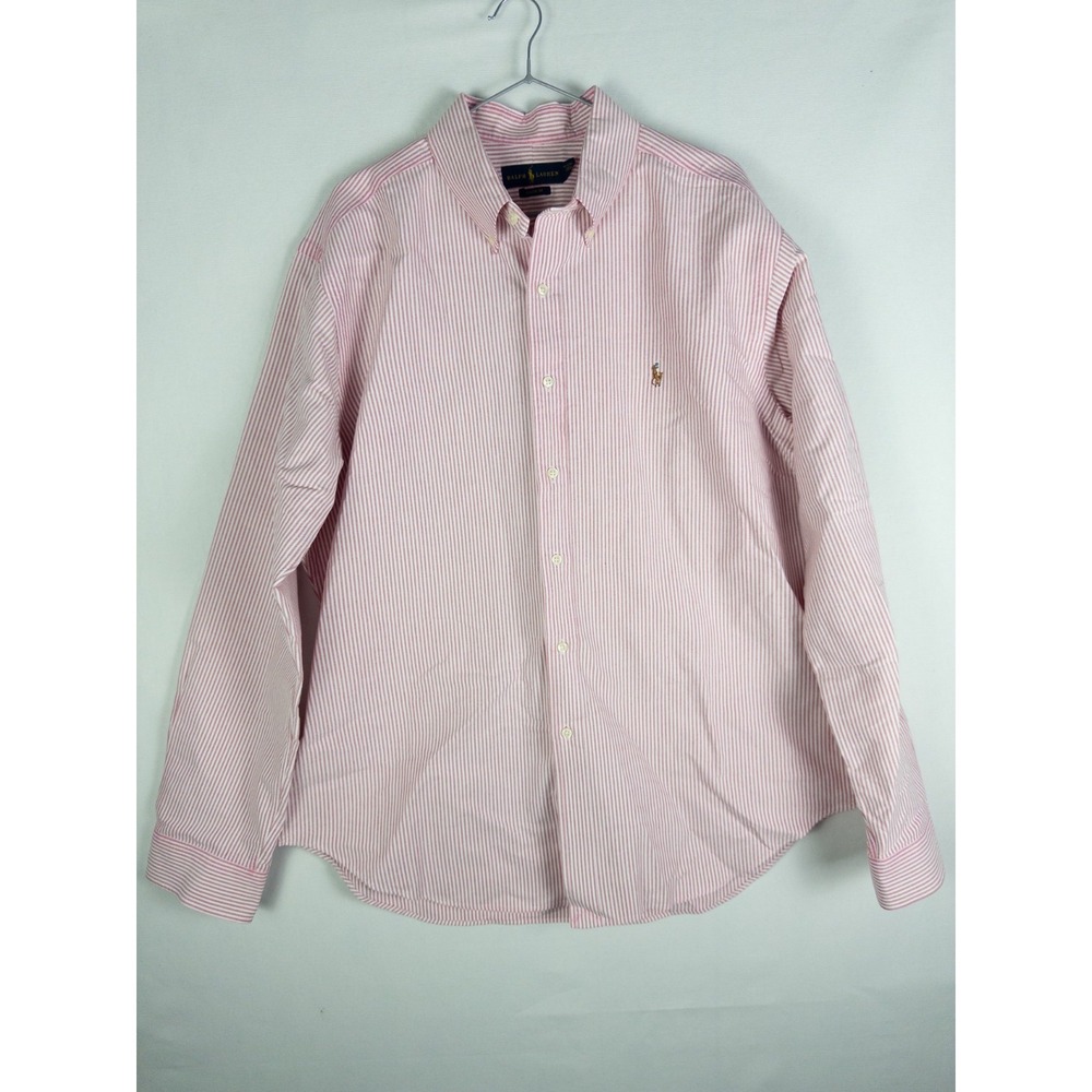 Ralph Lauren Mens XL Pink White Striped Oxford Classic Fit Button Down Shirt